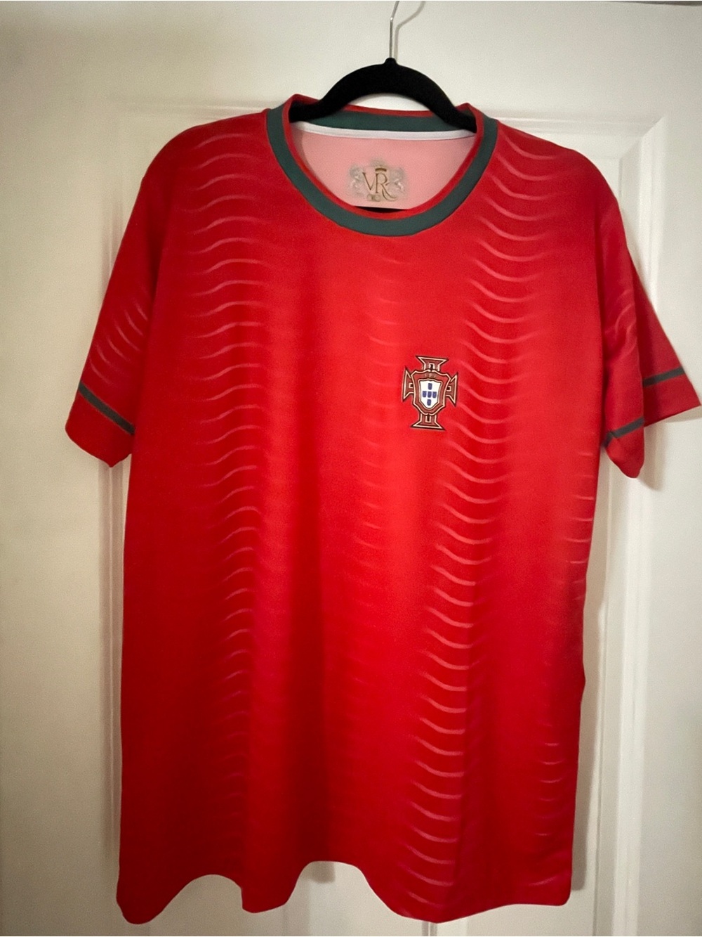 Portugal #7 Ronaldo Red Soccer Jersey with Green Trim